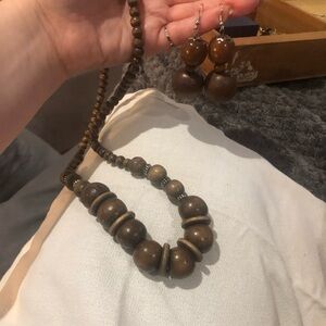 Natural set vintage wood necklace jewelry